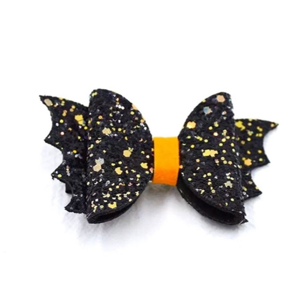 Halloween orange and black glitter bat wings hair bow alligator hair clip gift